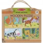 Drevené puzzle doskové na cestu Zvieratá 16 ks v papierovej taške