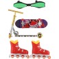 Sada skateboard, waveboard, korčule, kolobežka prstová