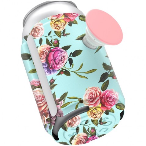 PopSockets PopThirst, držiak/obal na plechovku, s integrovaným PopGrip Gen. 2, tyrkysový s kvetinami