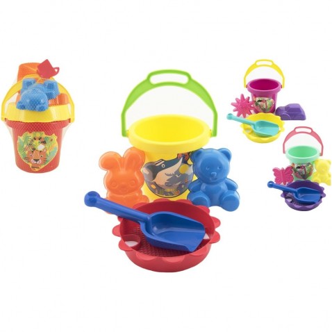 Sada na piesok - vedierko, sitko, lopatka, 2 bábovky 4 farby