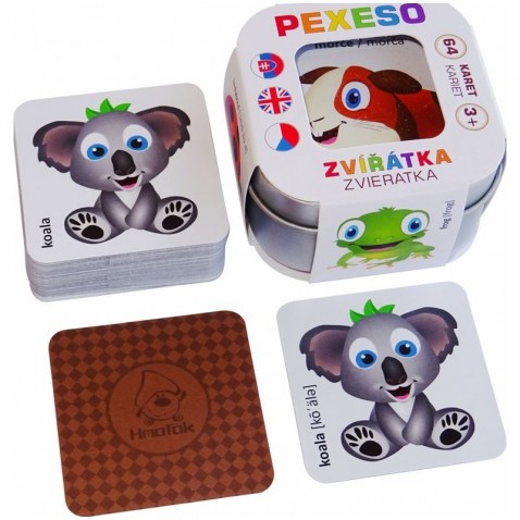 Pexeso Zvieratká 64 kariet v plechovej krabičke Hmaťák