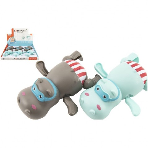 Zvieratko hroch na natiahnutie do vody na kľúčik plast 13cm 2 farby