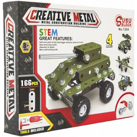 Teddies stavebnica kovová vojenské auto 166 dielikov