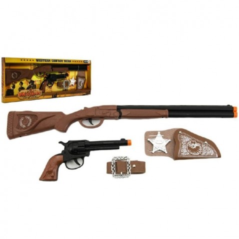 Kovbojská sada kolt pištole puška Klapač + šerifská hviezda s doplnkami 50cm