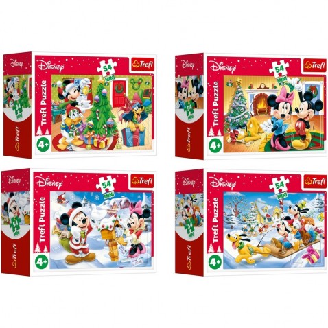Minipuzzle Vianoce s Mickeym 54 dielov 4 druhy