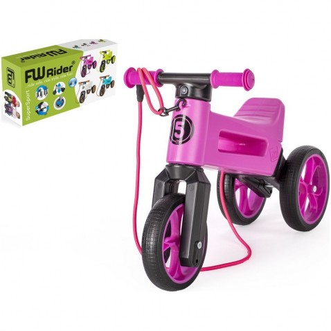 Odrážadlo FUNNY WHEELS Rider SuperSport fialovej 2v1 + popruh, výš. sedla 28/30 cm nosn 25 kg