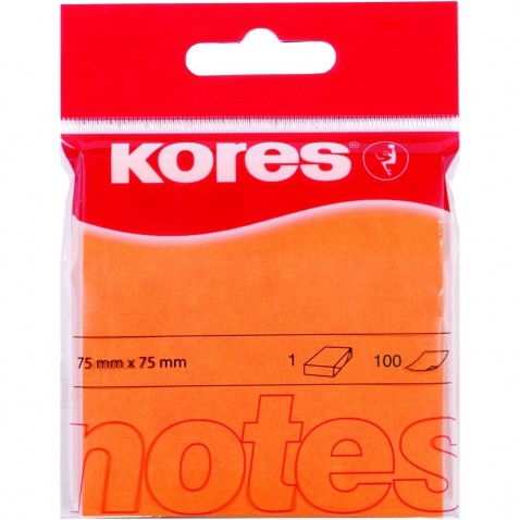Samolepiaci bloček Kores 75x75mm, 100 listov neon oranžový