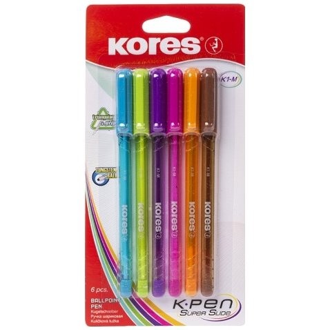 Kores guľôčkové pero K1 trojhranné sada 6 farieb