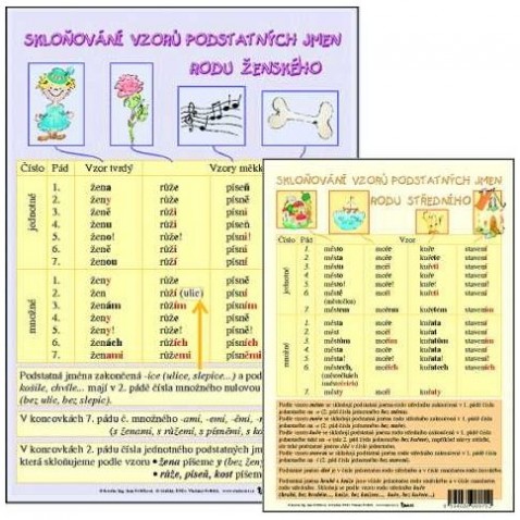 Tabuľka - skloňovanie vzorov podstatných mien rodu ženského + stredného