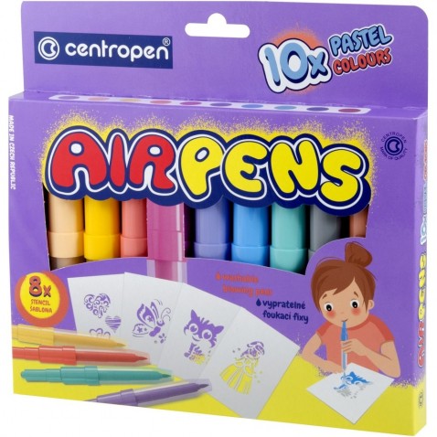 Fúkacie fixky Centropen AIR PENS Pastel 10 farieb a šablóny