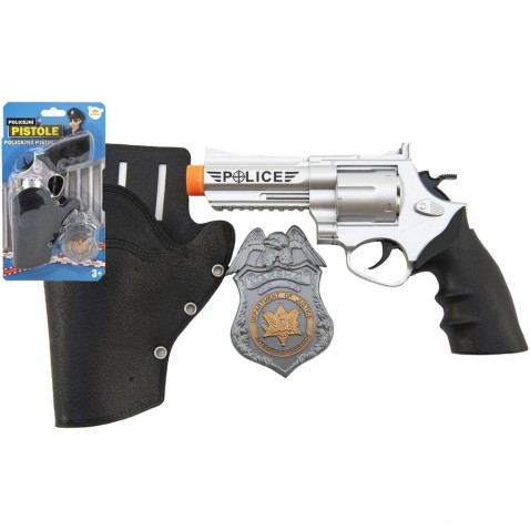 Detská policajná pištoľ Klapač 20 cm v púzdre s odznakom