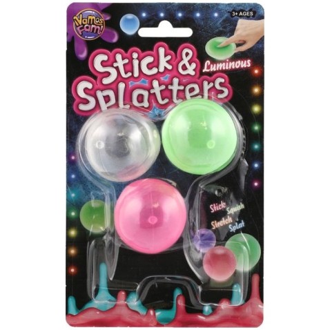 Loptička 3 ks svietiaca v tme 4cm lepiaca antistresová