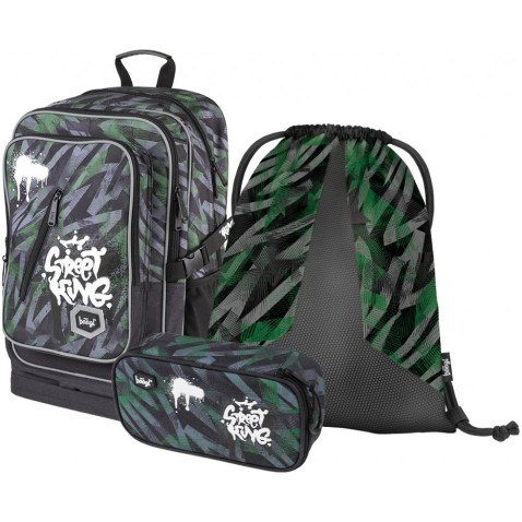 Školský set Baagl Cubic Street King: batoh, peračník, sáčok