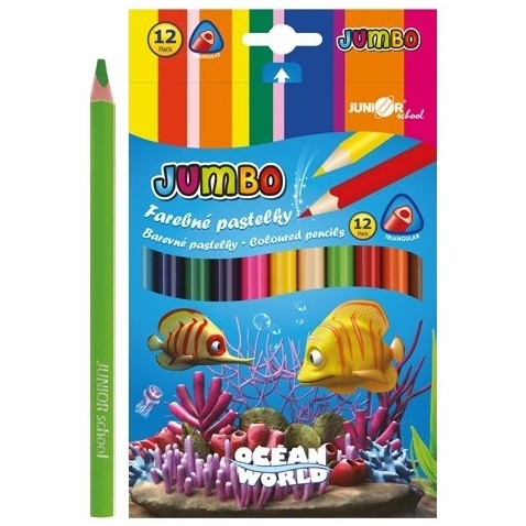 Pastelky farebné drevo Jumbo Ocean World trojhranné 12 ks