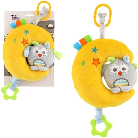 Mesiac so sovou plyš záves na postieľku/kočík naťahovací hrací strojček 24cm 0+