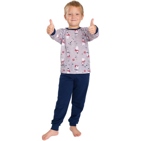 Detské pyžamo Bettymode VIANOČNÝ MEDVED dlhý rukáv