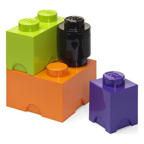 LEGO úložné boxy Multi-Pack 4 ks - fialová, čierna, oranžová, zelená