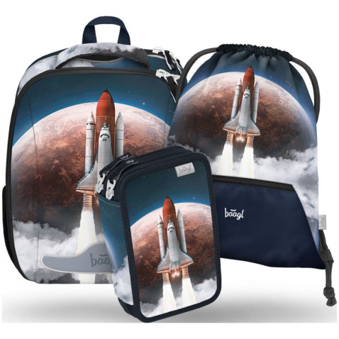 Školský set BAAGL Shelly Space Shuttle taška + peračník + vrecko