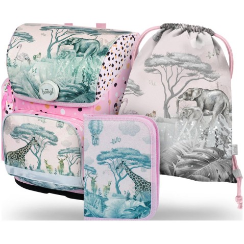 Školský set BAAGL Ergo Safari taška + peračník + vrecko