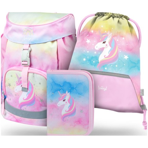 Školský ruksak Baagl Airy Rainbow Unicorn 3dielny SET