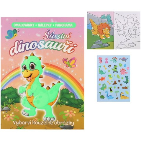 Omaľovánky so samolepkami Šťastní dinosaury A4