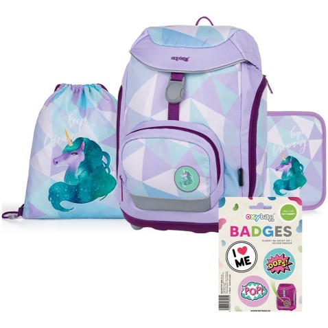 Školská taška pre dievčatá OXY Sherpy Unicorn 4dielny set
