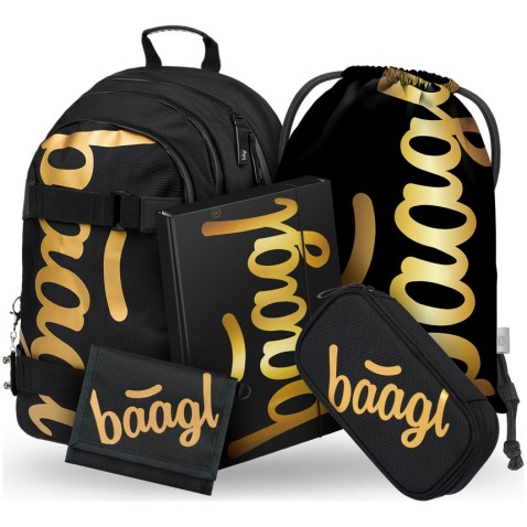 Školský batoh Baagl Skate Gold, 5 dielny set