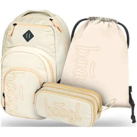 Školská taška Baagl Coolmate Beige, 3 dielny set