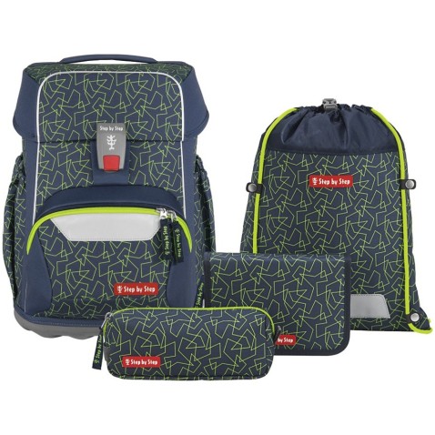 Aktovka Step by Step BASIS Green Geometric, 4dielny set