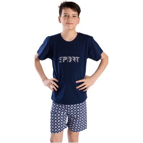 Chlapčenské pyžamo Bettymode SPORT DARK BLUE krátky rukáv