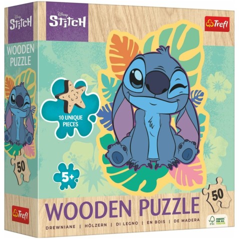 Puzzle drevené s nepravidelnými tvarmi Lilo a Stitch 50 dielikov