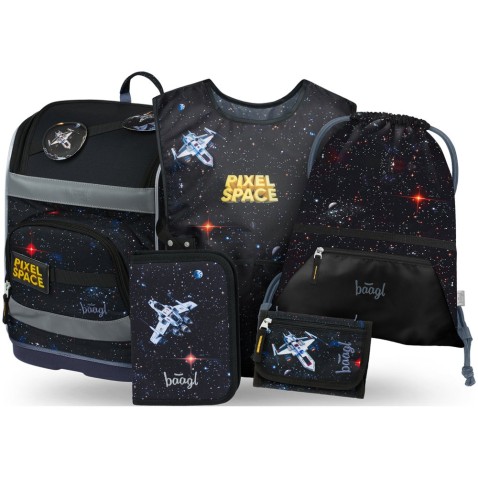 Školský set pre prváka Baagl Zippy Plus Pixel Space 5dielny