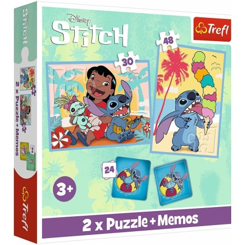 Puzzle 2v1 + pexeso Šťastný den Lilo a Stitch
