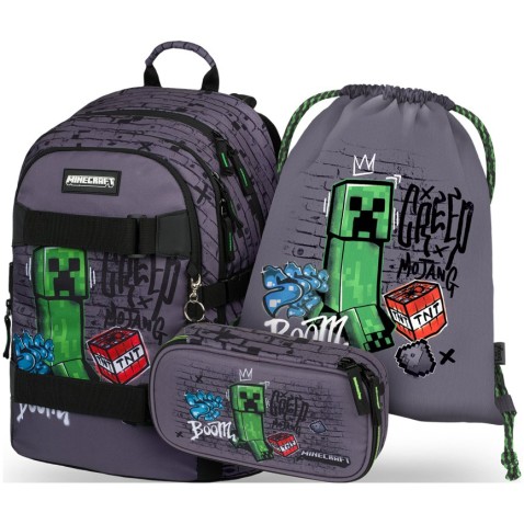 Školsky batoh pre 2. stupeň Baagl Skate Minecraft TNT 3dielny set