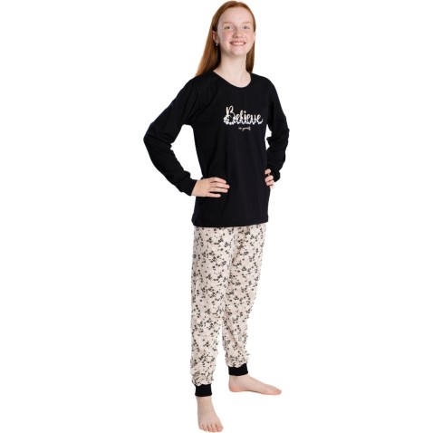 Dievčenské pyžamo Bettymode BELIEVE BLACK dlhý rukáv