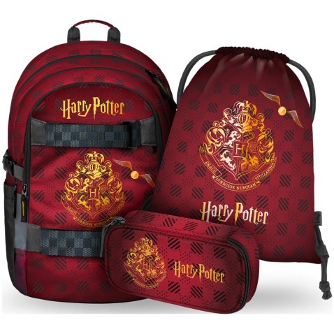 SET školský batoh Baagl Skate Harry Potter Rokfort vínový: batoh, peračník, vak
