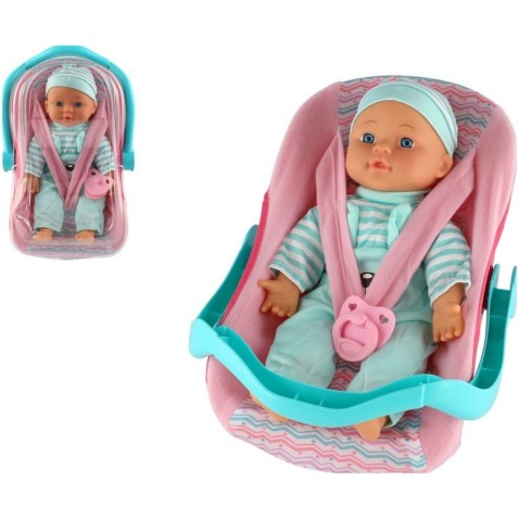 Bábika bábätko / látka 30cm mäkké telo v nosidle / autosedačke s cumlíkom 2 farby