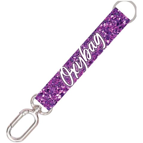 Krátka kľúčenka s karabínkou Oxybag Purple glitter