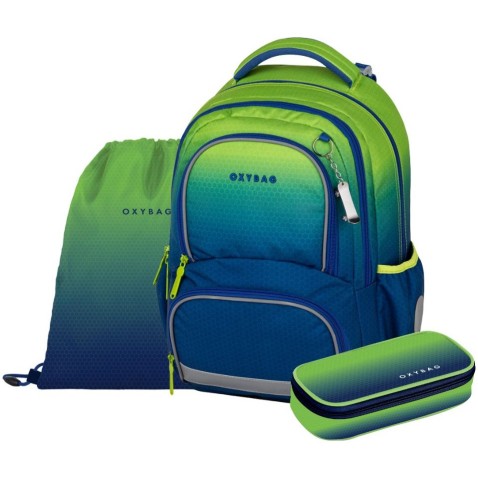 Školský batoh OXY NEXT Ombre Green, 3dielny set