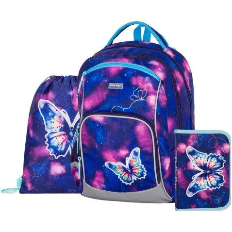 Školská taška pre prváka OXY GO Motýľ, 3dielny set
