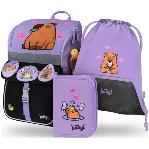 Aktovka pre prváka Baagl Zippy Kapybara set