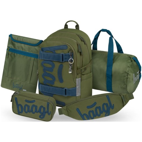 Batoh do školy Baagl Skate Olive 5dielny set