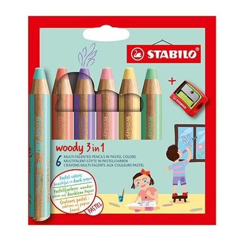 Pastelky Stabilo Woody 3v1 6 ks PASTEL