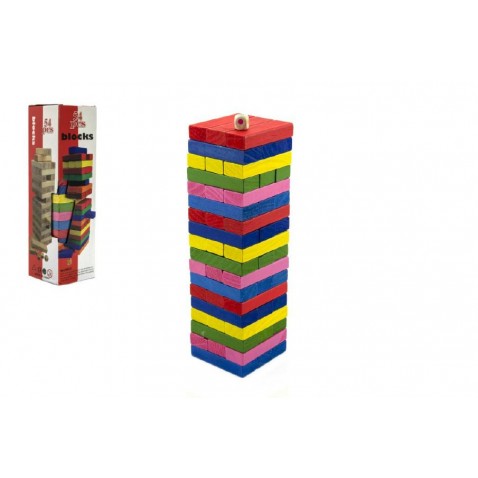 Hra Jenga veža 54 farebných dielikov drevo 8x29cm