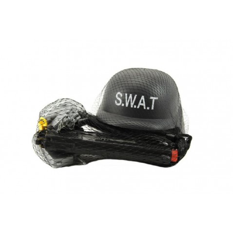 Sada SWAT helma + pištoľ na zotrvačník s doplnkami plast