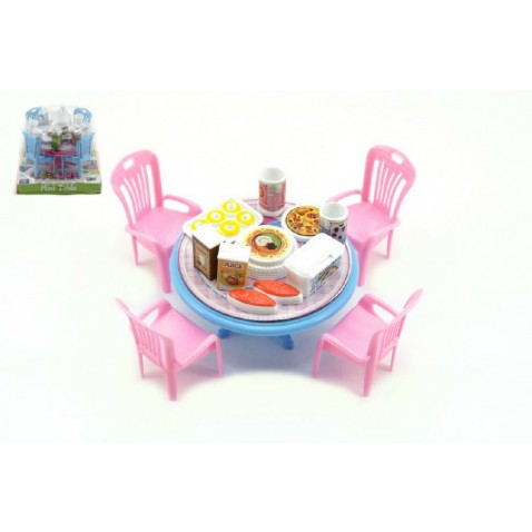 Stôl a stoličky s doplnkami 12cm 3 farby