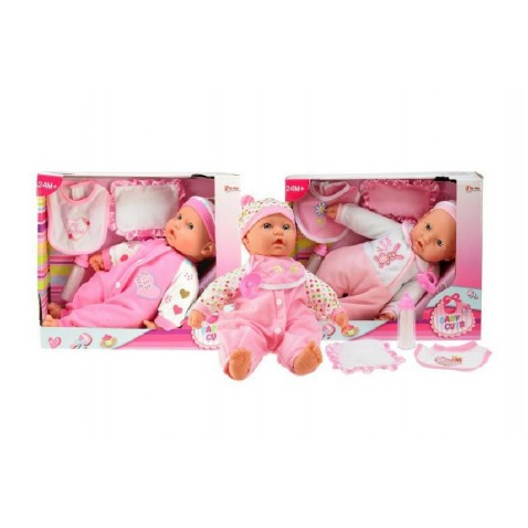 Bábika bábätko s fľašou a podbradníky mäkké telo 36cm 4 druhy krabici