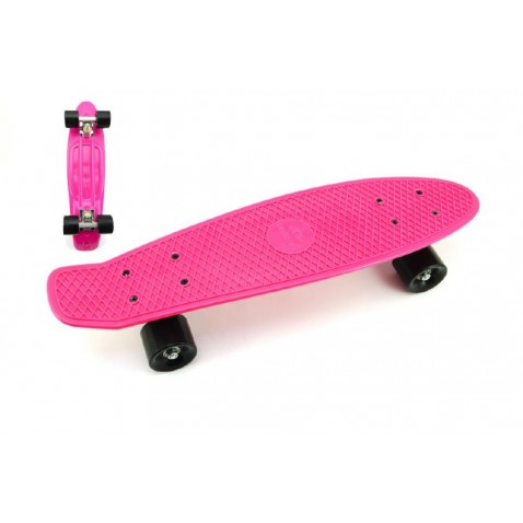 Skateboard - pennyboard 60cm nosnosť 90kg, kovové osi, ružová farba, čierne kolesá