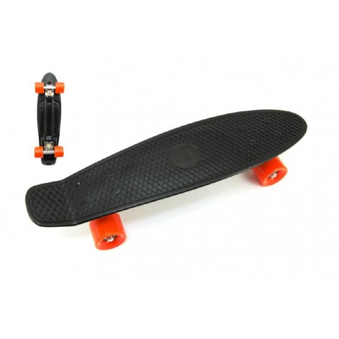 Skateboard - pennyboard 60cm nosnosť 90kg, kovové osi, čierne, oranžové kolesá