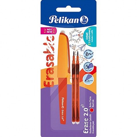 Gumovacie pero Pelikan s trojhranným úchopom červené a 2 náplne